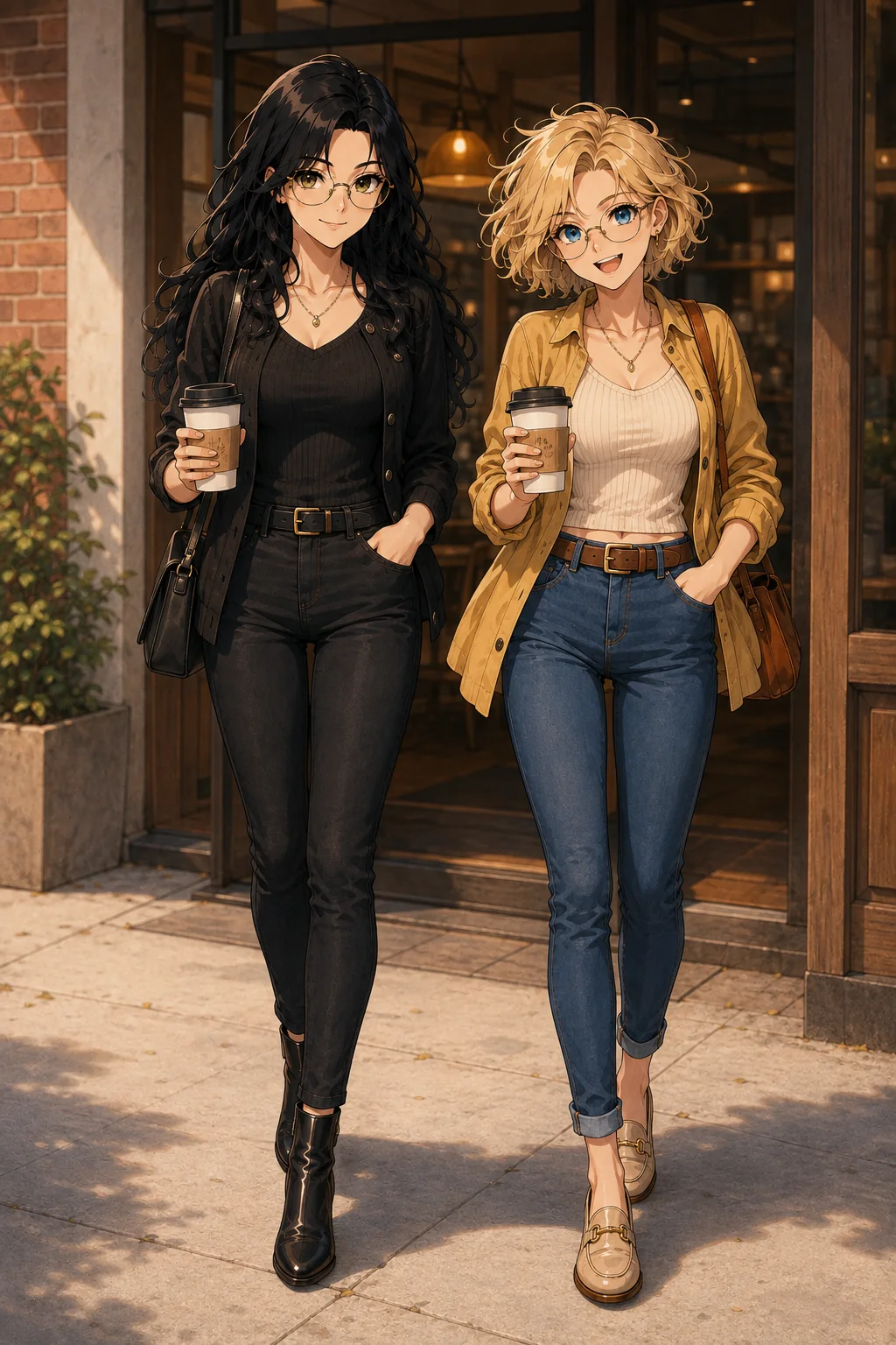 Sage and Goldie together outside a cafe