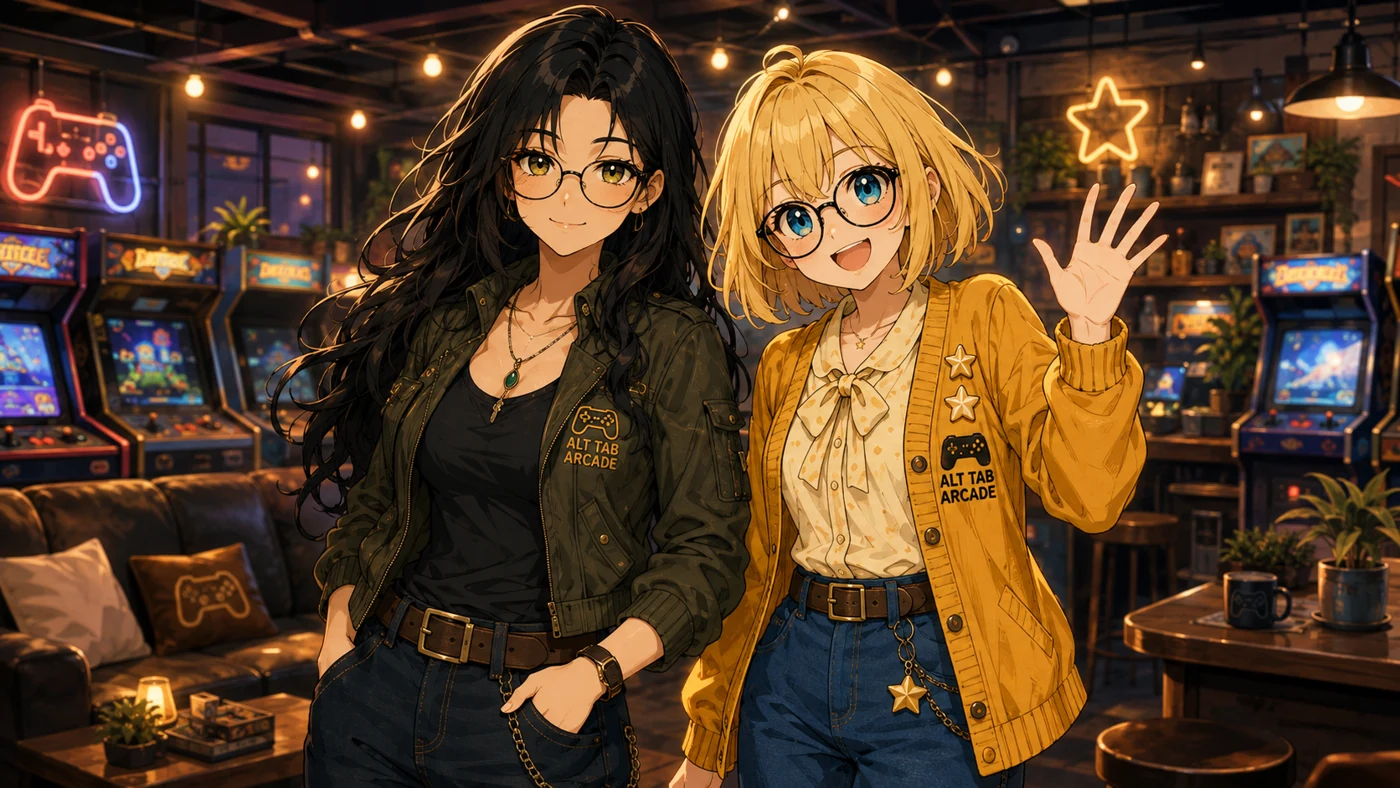 Sage and Goldie standing together in AltTabArcade