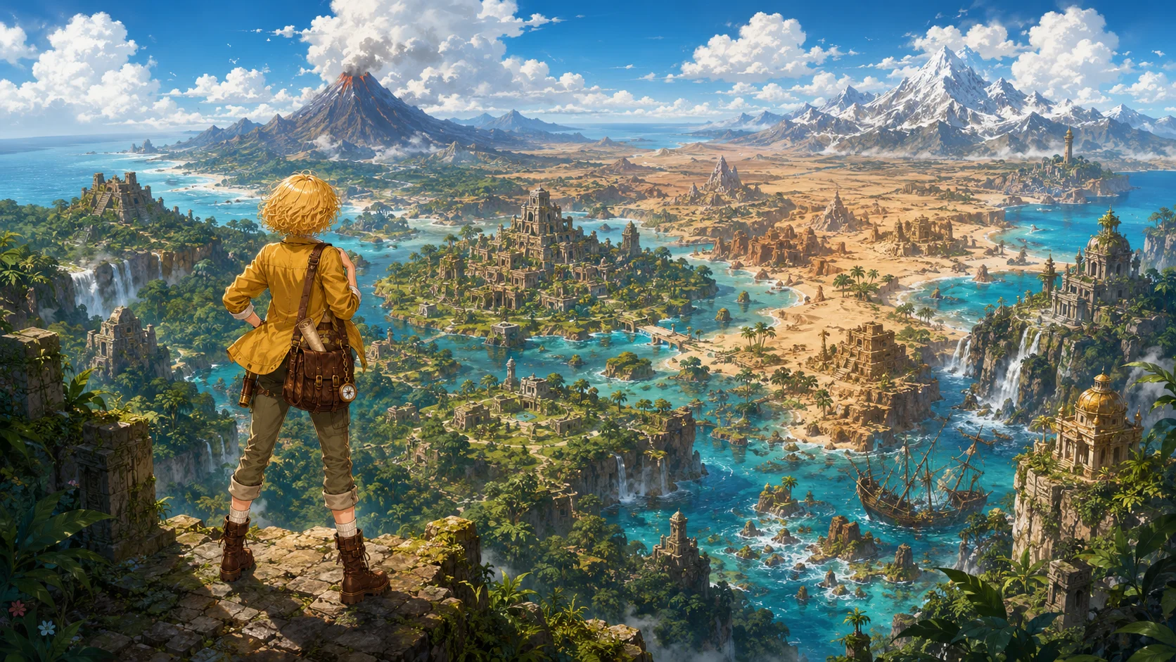 Goldie looking out over the world map